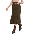 thumbnail image 4 of Falda de pana INSPIRE CHIC para mujeres, alta cintura, elegante y casual, con cola de pez, midi, talla XL, marrón, 4 of 6