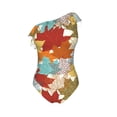 thumbnail image 4 of Yiaed Fall Maple Leaves Print Women One Piece Swimsuits Tummy Control One Shoulder Bathing Suits Pattern Ruffle Swimwear-Large, 4 of 8