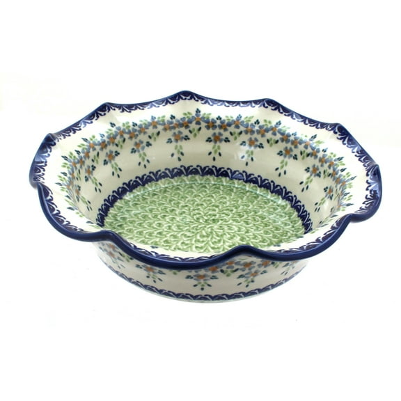 Blue Rose Polish Pottery Summer Vine Medium Scallop Serving Dish