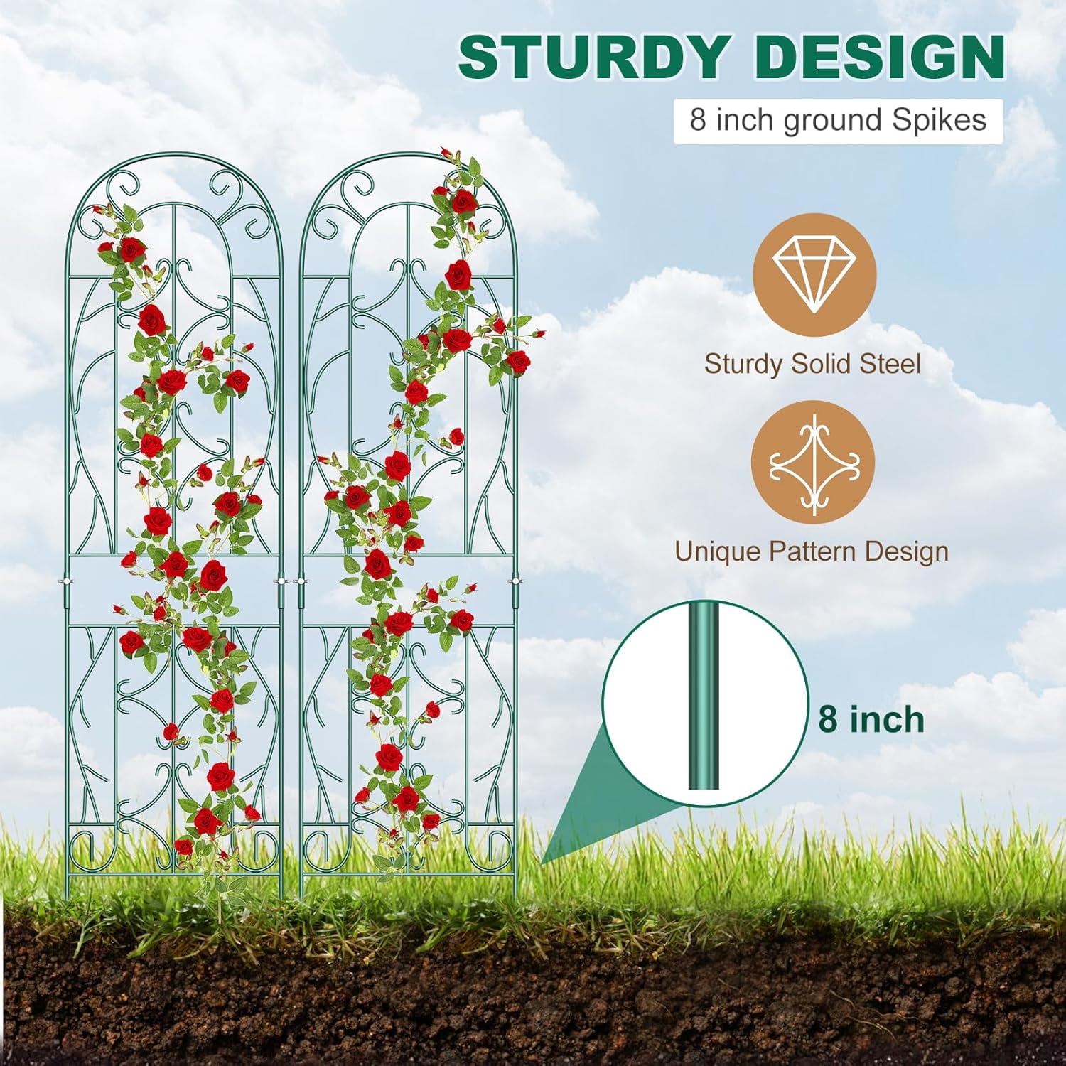 Slsy 4 Pack Metal Garden Trellis for Cllimbing Plants Outdoor, Flowers Tomato Cucumber Rose Vines Vegetable, Metal Coated Rustproof Garden Trellis for Patio, 60" x 16"