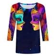 thumbnail image 5 of Cadancy Mardi Gras Shirts for Women Plus Size Holiday Funnny Print 3/4 Sleeve Trendy Tunic Tops Carnival Rave Party Outfits Crewneck Trendy Casual Blouse, 5 of 6