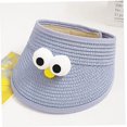 thumbnail image 3 of Sombrero de paja con ojos grandes para niños (gris azul, ajustable 44-50 cm), visera para el sol para niños, visera para el sol, sombrero suave de dibujos animados lindo, sombrero de playa, 3 of 5