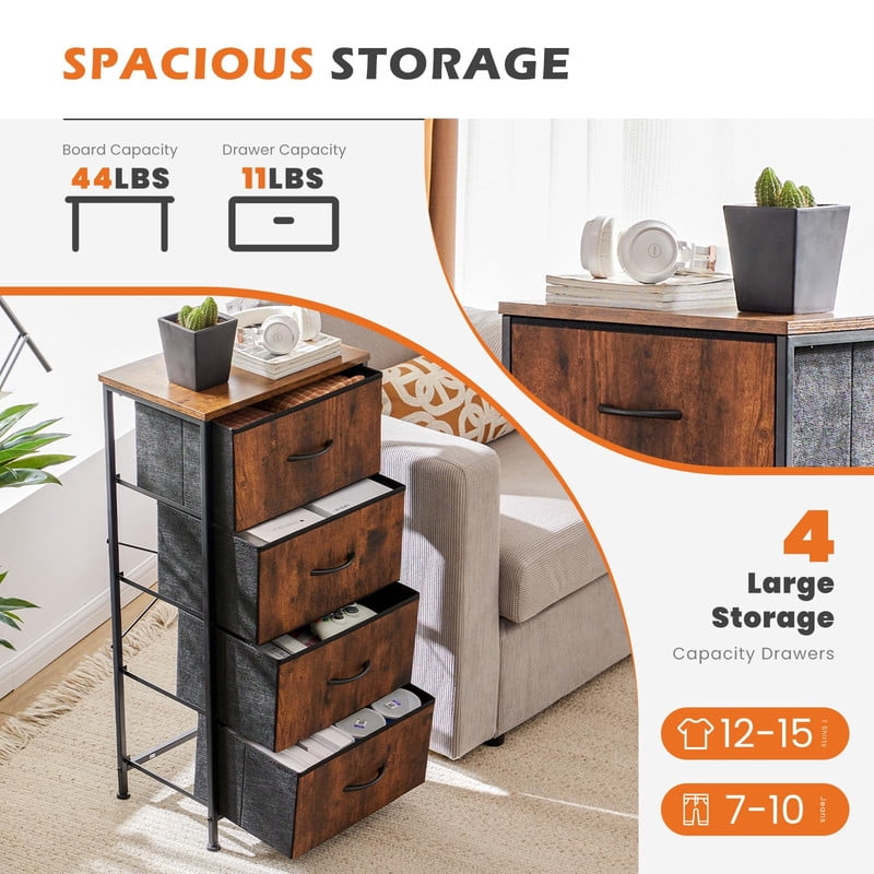 Kelno 4 Drawer Fabric Dresser Steel Frame Storage Chest Organizer with Wood Top, Gray