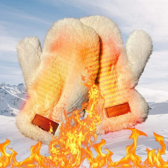 Neoyler 2 pack Winter Gloves Plush Artificial Leather Mittens Soft Insulated Windproof Hand Warmers for Women Everyday Outdoor Cold Weather Snow Walks Easy to Put on Take off Suit Gift Beige 8.5in