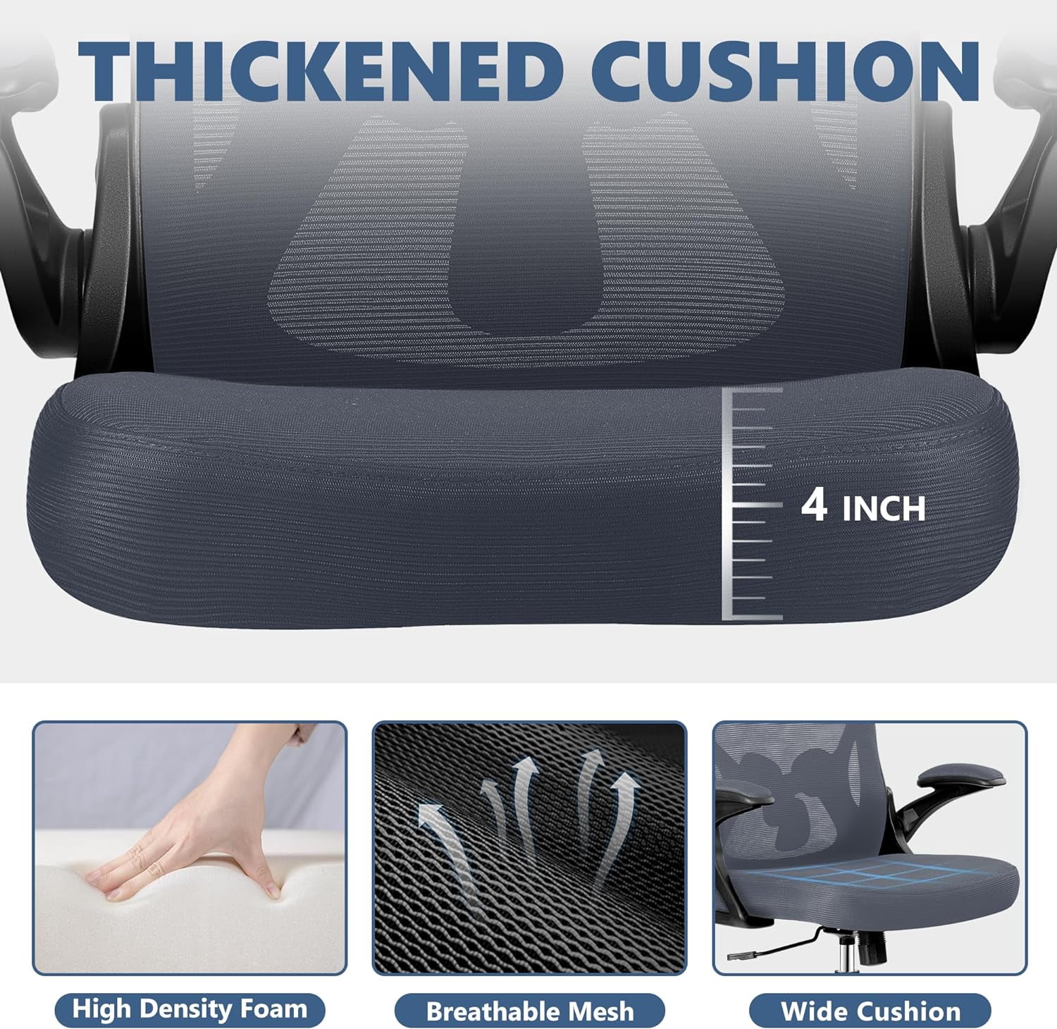 Office Chair, Ergonomic Desk Chair with Adjustable Height and Lumbar Support Swivel Desk Computer Chair with Flip up Armrests for Conference Room, Drak Gray