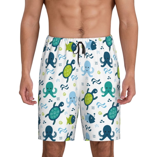 Fotbe Cartoon Sea Creatures Pantalones Cortos de Pijama para Hombre, Ropa de Dormir, Pantalones de Pijama Cortos para Hombre-3X-Large