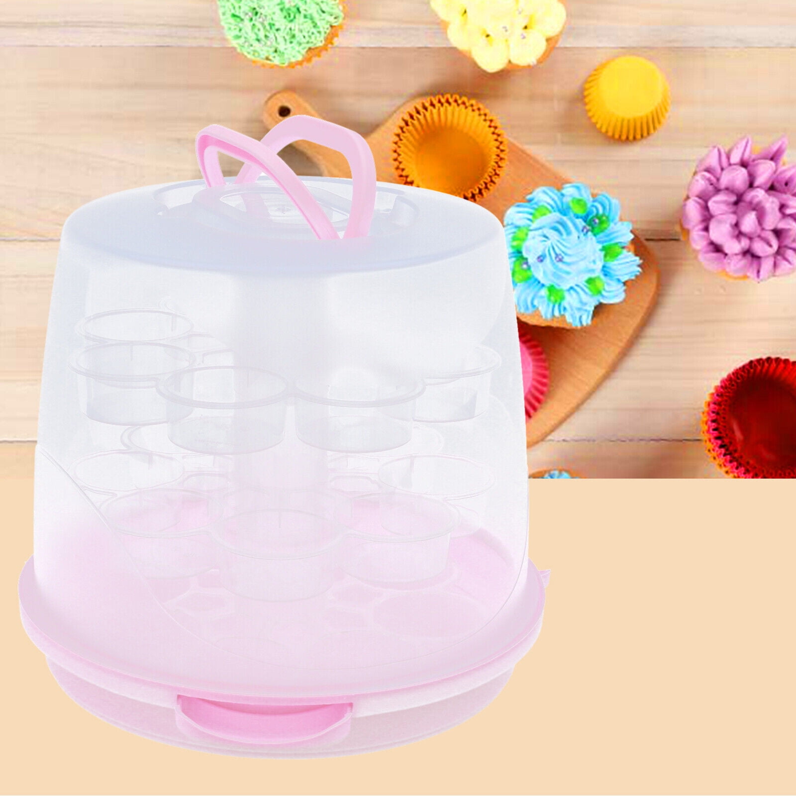 3 Tier Cupcake Carrier Holder Container Box Plastic Storage Basket ...