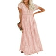 thumbnail image 3 of Robe de Mariée en Dentelle Florale à Col en V pour Femmes, Manches Courtes, Robe Maxi de Demoiselle d'Honneur, Robe de Fête, Rose, M, 3 of 8