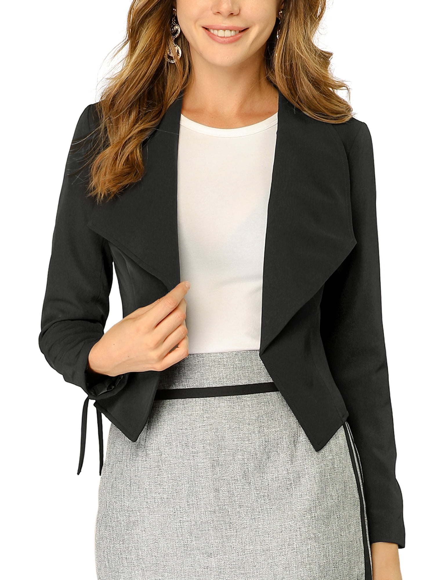 Allegra K Women's Elegant Open Front Cardigan Jacket Work Office Cropped Blazer 