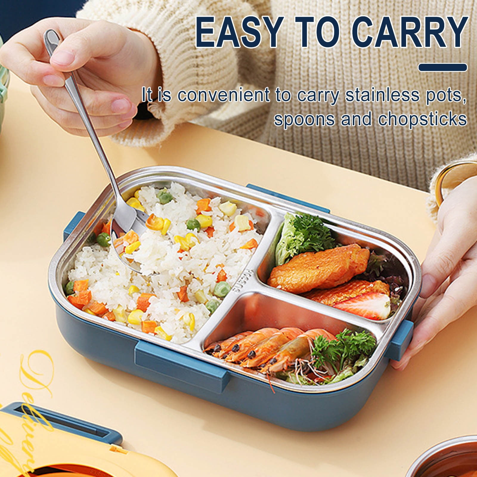 Wovilon Bento Box Stainless Steel Lunch Box Student Insulation Work Lunch  Box Double-Layer Portable Large-Capacity Multi-Layer Lunch Box