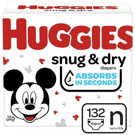 Huggies Snug & Dry Baby Diapers, Size Newborn, 132 Ct, Giga Jr