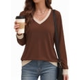 thumbnail image 2 of MOYIKO Color Block Sweatshirts for Women V Neck Long Sleeve Shirts Fashion Tops Pullover Sweatshirts Fall Outfits, 2 of 7