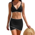 thumbnail image 2 of Traje de baño de 2 piezas para mujer, trajes de baño para mujer, conjunto de traje de baño de primavera conservador de color liso estilo falda con abertura lateral para mujer, 2 of 6