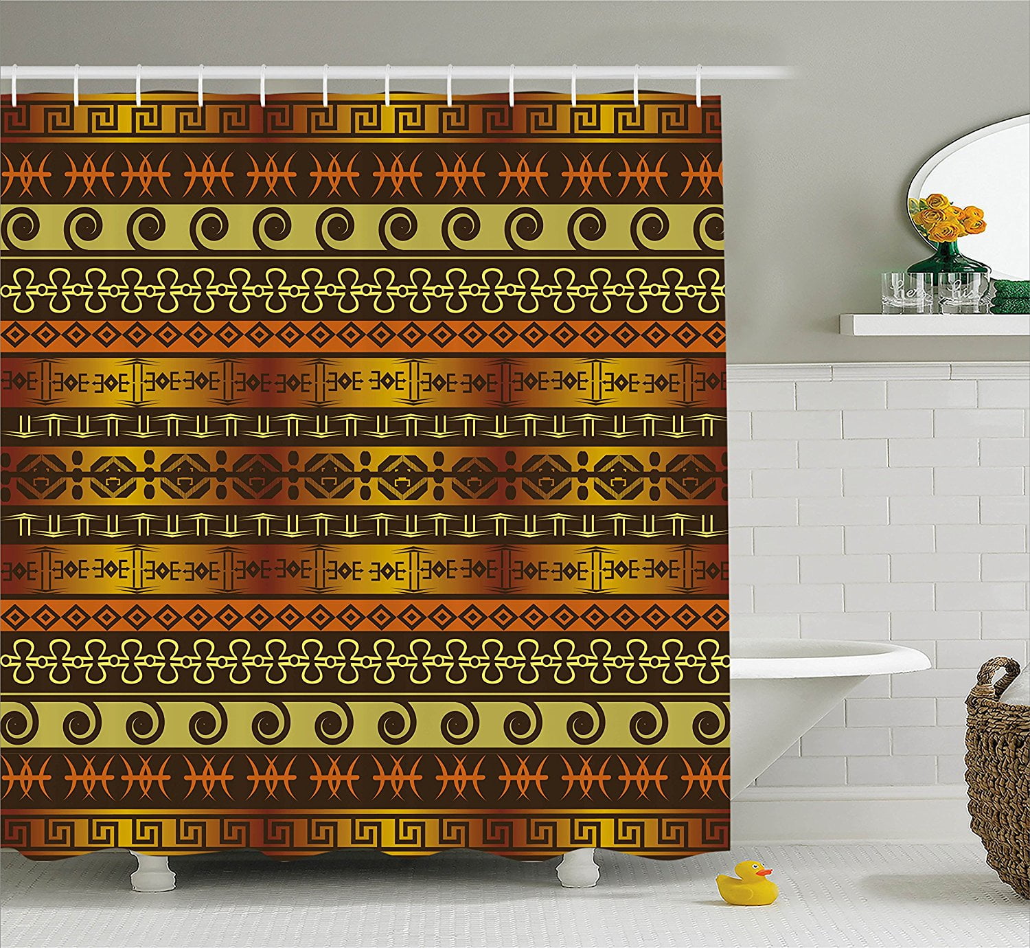 Tribal Shower Curtain Set by , African Indigenous Motifs with Ethnic
