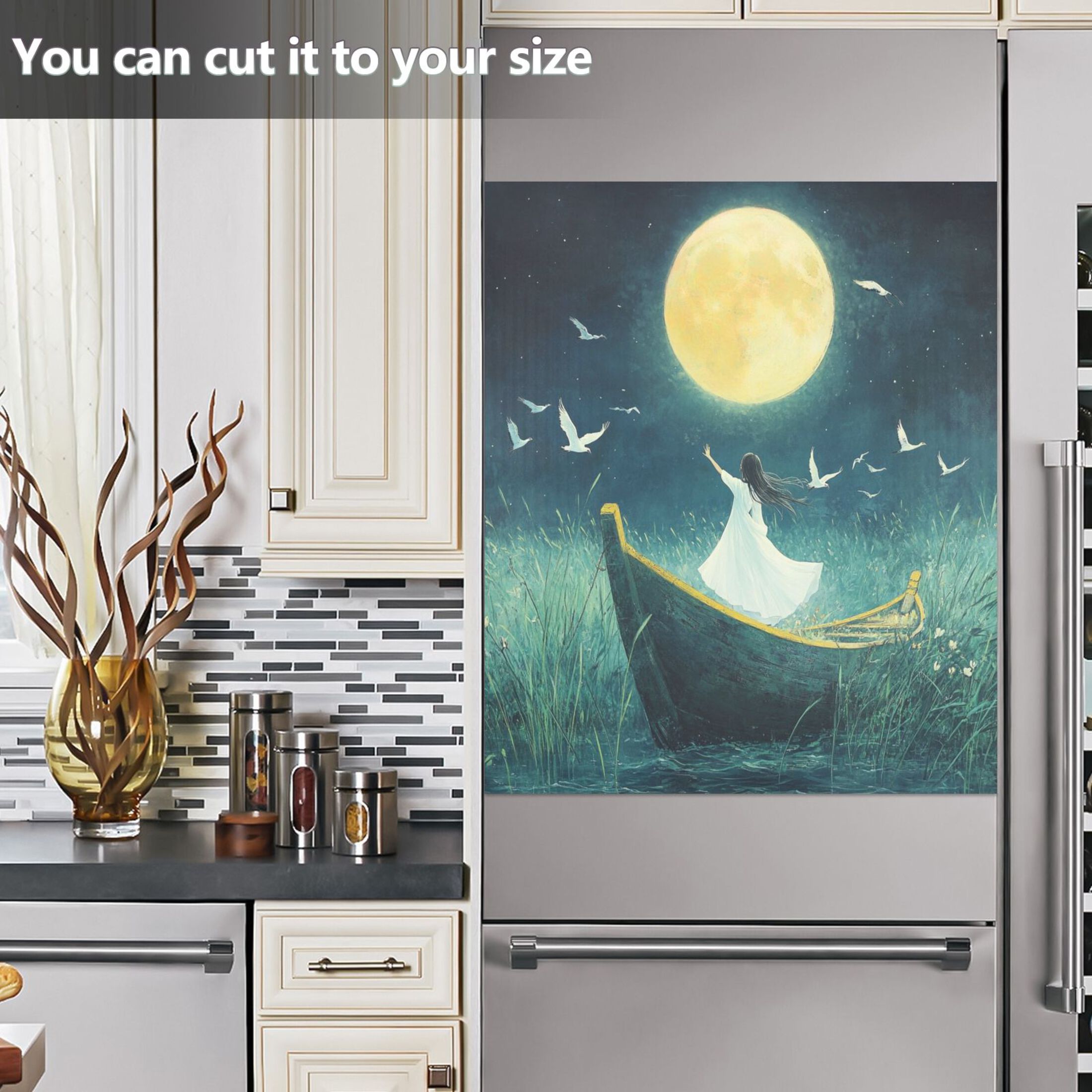 Dishwasher Magnetic Sticker 23x26 Inch Refrigerator Magnetic Sticker Washing Machine Magnetic Sticker Kitchen Panel Magnetic Sticker Home Decor Cartoon Moon Beauty