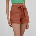 thumbnail image 6 of Linen Shorts for Women Casual Summer Elastic High Waisted Wide Leg Short Pants with Pockets Saffron L, 6 of 7