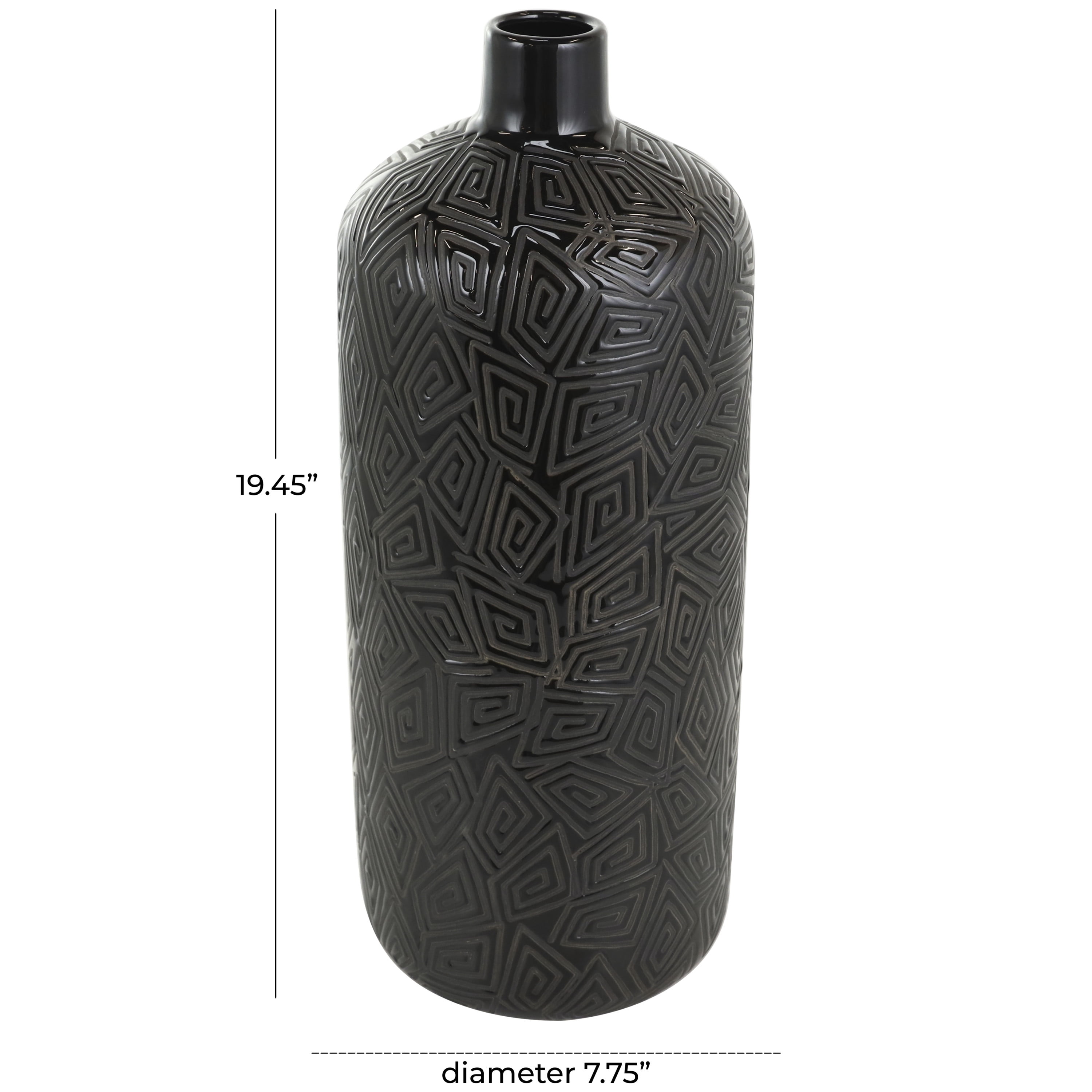 DecMode 19" Black Ceramic Vase with Geometric Etchings