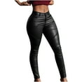 thumbnail image 2 of Idoravan Women's Plus Size Pants Clearance Womens Solid Pleated Leather Trousers Tight-Fitting Stretch Leggings Trousers Pants, 2 of 6