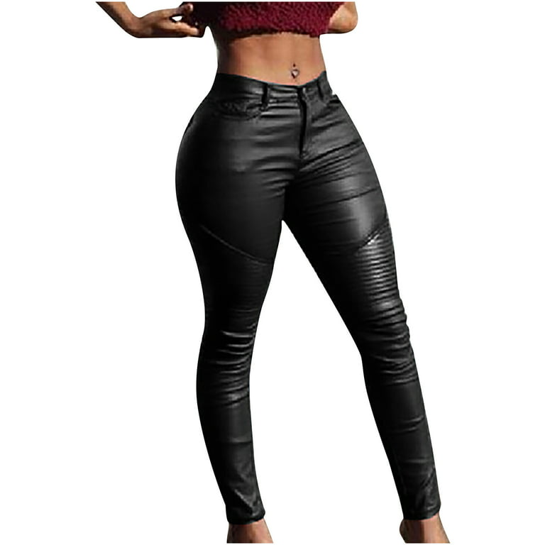 Plus Size Faux Leather Leggings for Womens Girls High Waisted Slim