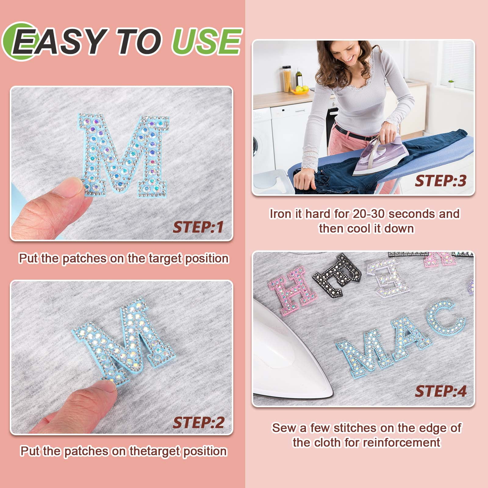 Uxcell 26pcs Letter Iron on Patch Decorative A-Z, AB White Glitter Pearl Alphabet Applique Rhinestone English Letter for DIY Clothing Repair Hat Bag