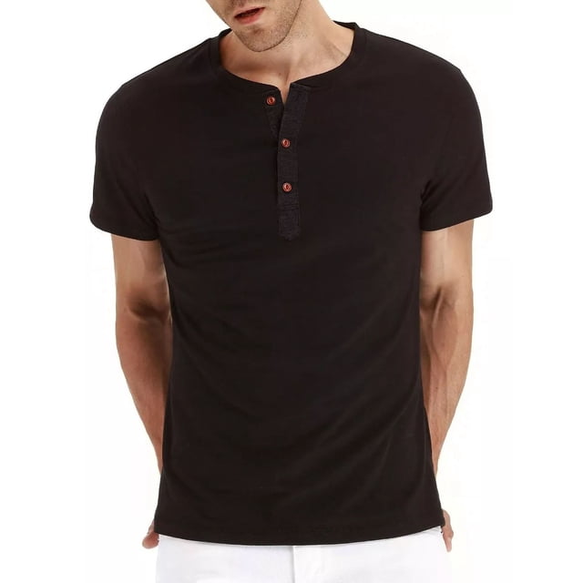 Playera Casual Manga Corta Algodón Cuello Henley Para Hombre