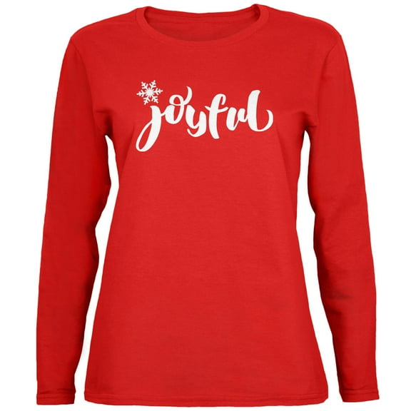 Old Glory Womens Christmas Joyful Script Snowflake Long Sleeve T Shirt