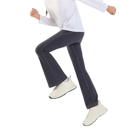 KAUOD Girls Stretchy Yoga Uniform Pants Kids Plain Soft Flare Trousers High Waist Skinny Straight Pull on Pants with Pockets