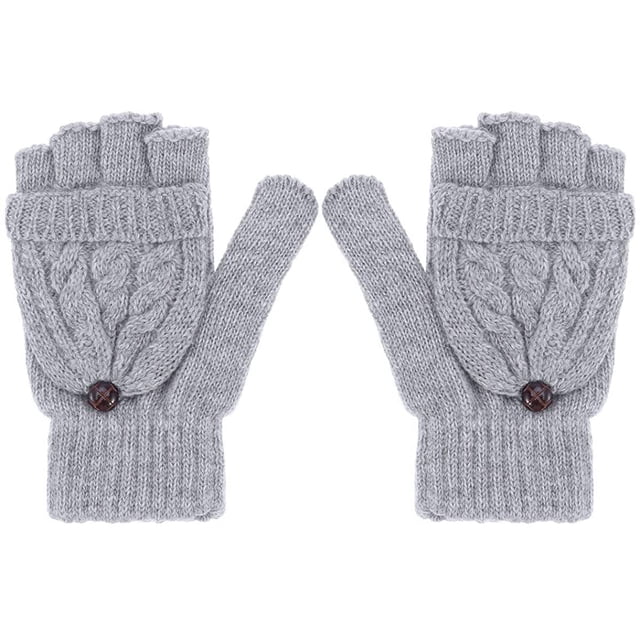 Guantes convertibles de punto de lana cálidos de invierno para mujer, sin dedos, con funda para manoplas
