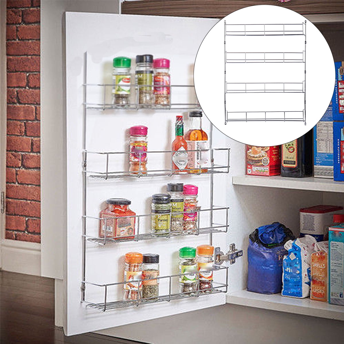 Over The Door Pantry Organizer Rack Hanging Spice Storage
