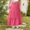 thumbnail image 5 of Ohufall Kids Flowy Skirts for Girls 4-15 Years, Summer Solid A-Line Ruffle Swing Tiered Pleated Long Skirt Fashion Casual Drawstring Elastic High Waist Boho Maxi Skirt, 5 of 9