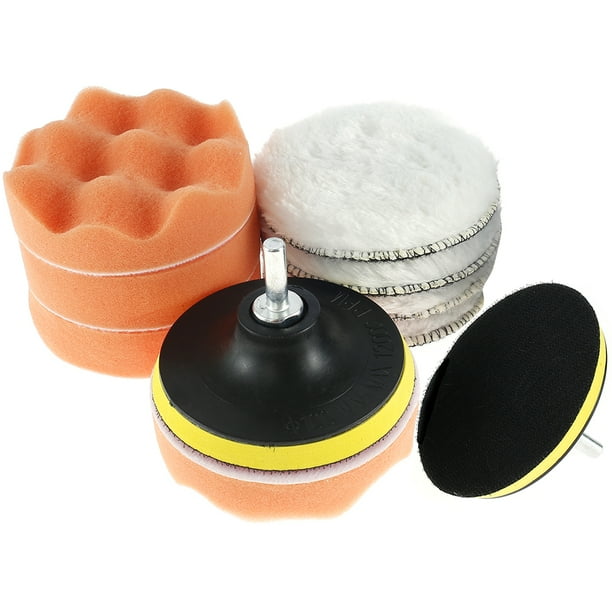 Muyoka Juego de 12 almohadillas de pulido de 4 pulgadas, esponja y almohadillas de pulido de lana para pulir, kit de almohadillas de pulido con adaptador de taladro M10, accesorio de pulidor de espuma Muyoka Hogar