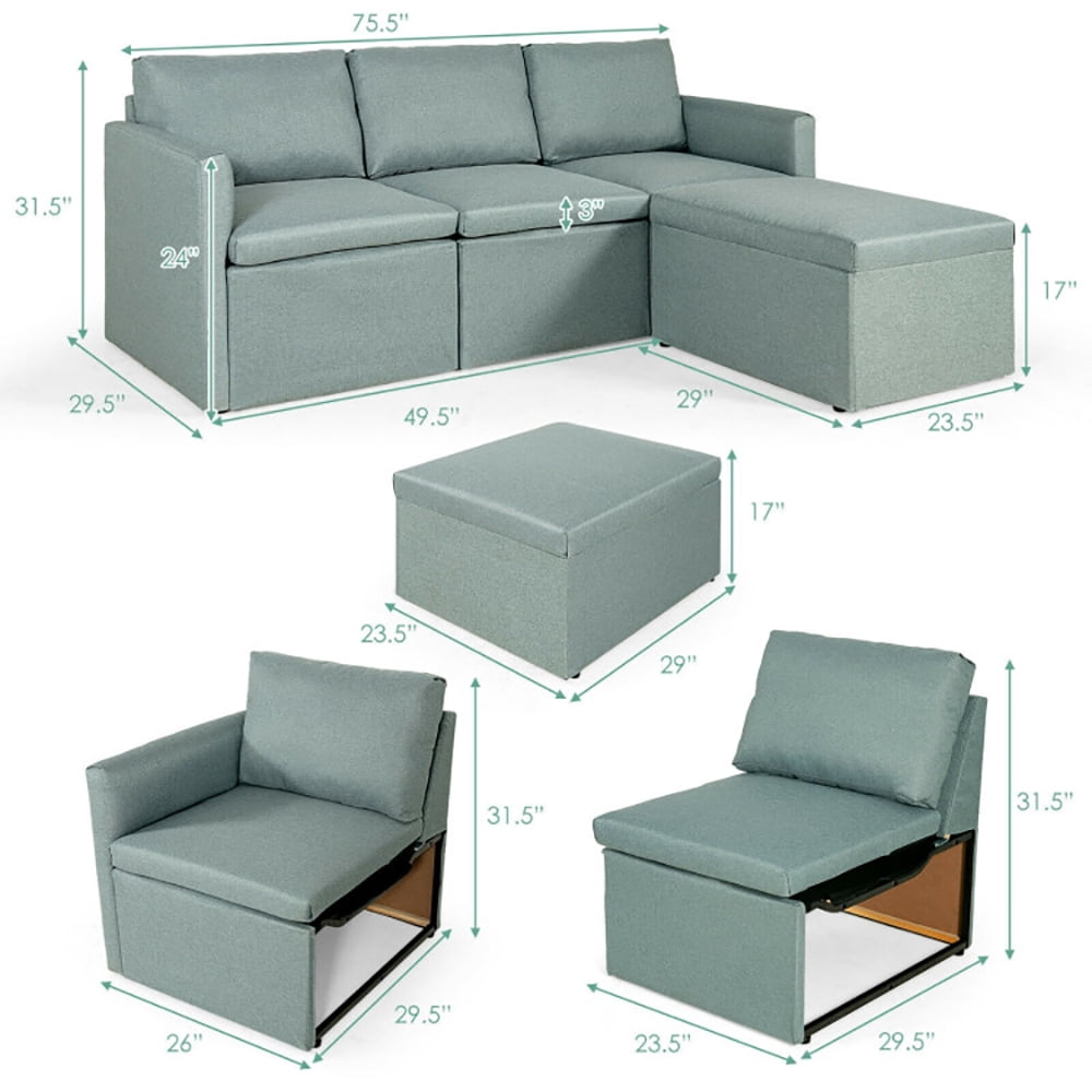 Finihen Convertible Sofa Bed, Modern Convertible Sleeper Couch, Convertible L-Shaped Sectional Sofa Couch with Reversible Chaise, for Living Room, Green