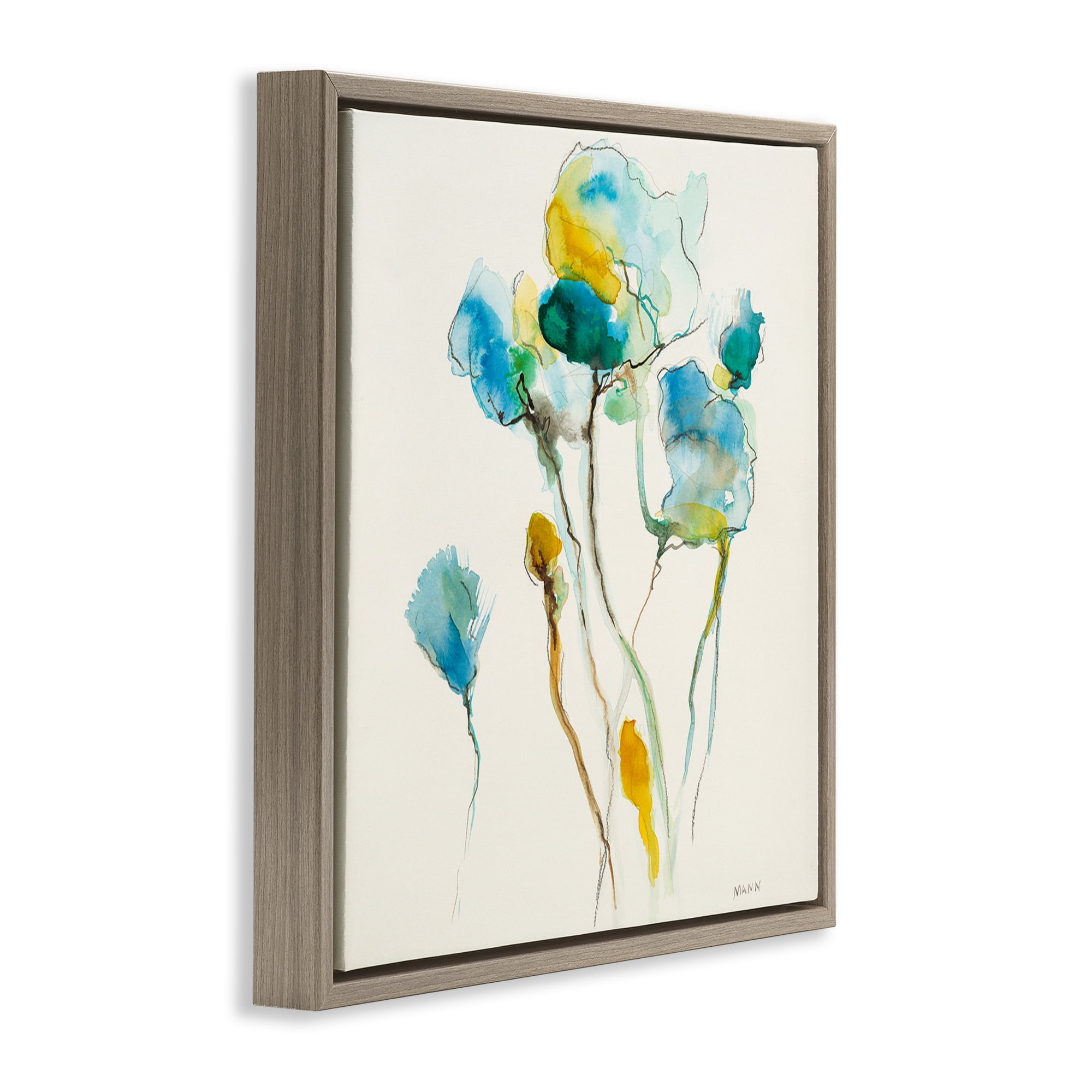 Stupell Industries Abstract Watercolor Blooms Abstract Painting Brown Floater Framed Canvas Art Print Wall Art, 25 x 25