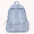thumbnail image 7 of Stripe School Backpack, Bowknot Embroidery Bag with Drawstring Side Pockets, Lightweight Breathable Bookbag for College Travel (Blue), 7 of 7