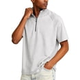 thumbnail image 3 of Men's Quarter Zip Short Sleeve Shirts Stand Collar Relaxed Fit Tops for Golf Daily Summer All-Match Outfits White S, 3 of 3