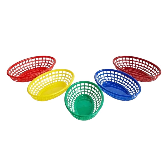 The Baker Celebrations Set of 15 Plastic Fast Food Baskets, Oval Reusable Serving Baskets, Assorted Colors