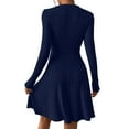 thumbnail image 4 of CharmCyan Long Sleeve V Neck Ribbed Knit Dress for Women A Line Silhouette Soft Fabric Pullover Design Casual Wear Navy M, 4 of 5