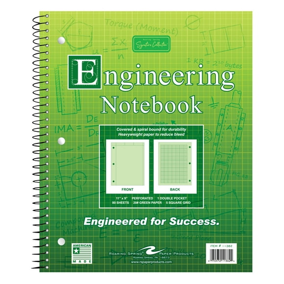 Roaring Spring Engineering Wirebound Spiral Notebook, 8.5"x11", 80 Sheets Per book, Heavy 20# Green Tinted Paper, Computation Pad, Proudly Made in The USA, Heavyweight Backer Board