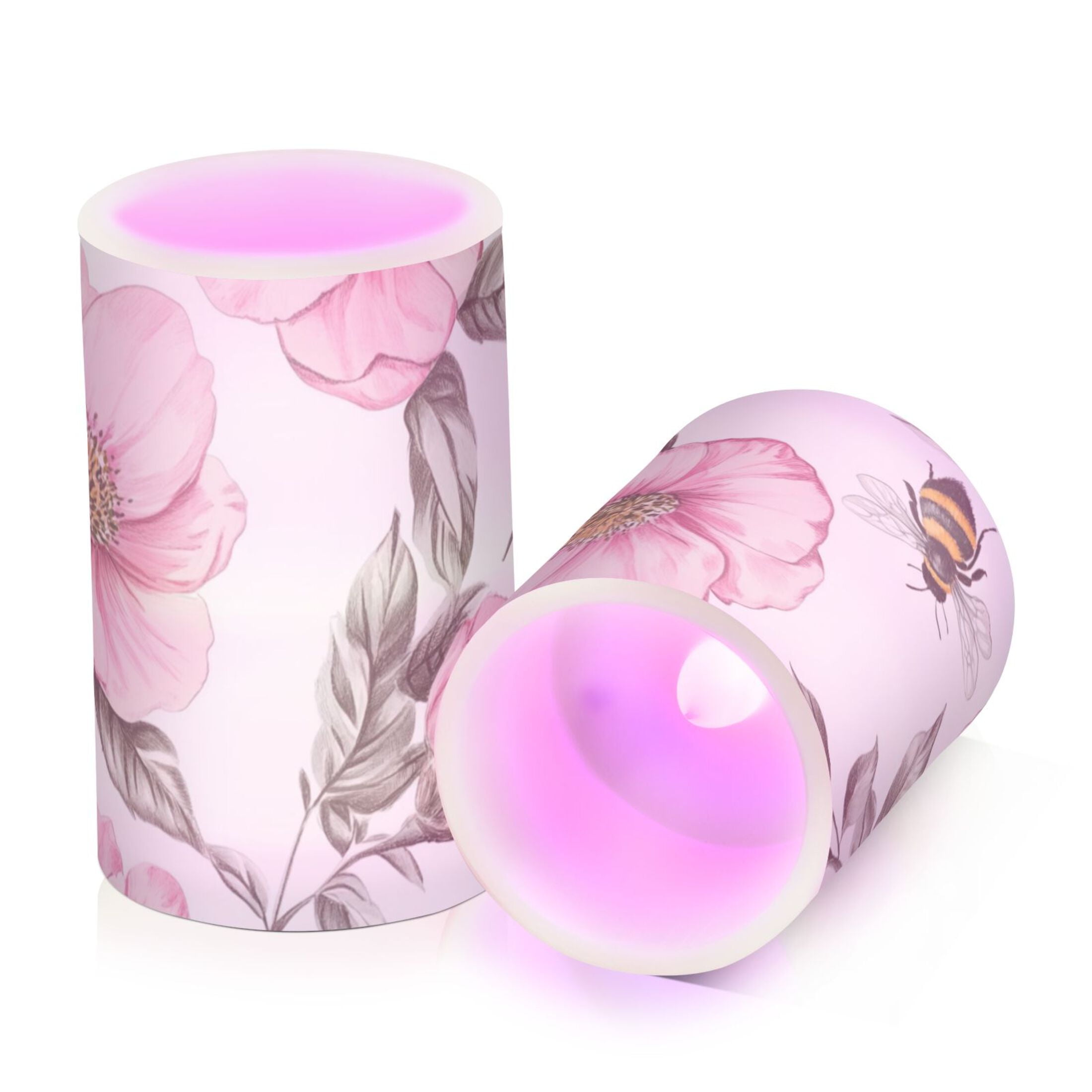Vintage Style Bees Leaves Florals Flickering Flameless Candles LED Tealight Battery Operated with Remote Set of 2 Holiday Decor Ornaments