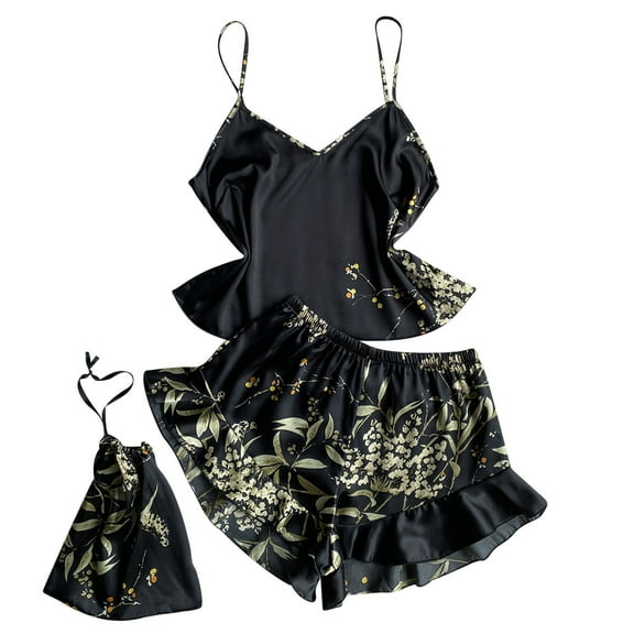 Abomasnow Lounge Sets for Women Casual Sleeveless Backless Crop Tops and Elastic Waist Ruffle Hem Brief 2 Piece Satin Silk Pajama Outfits