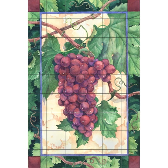 Tile Mural Kitchen Backsplash - Red Grapes - by Paul Brent