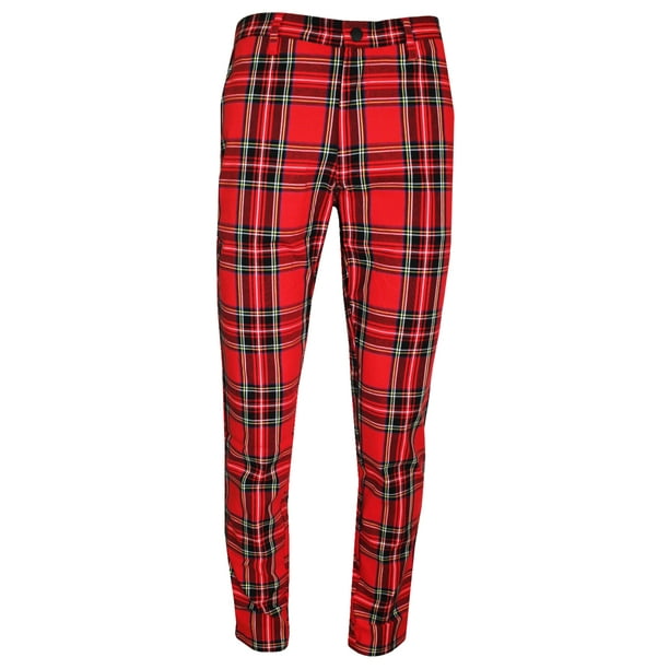 Jaywalker Mens Plaid Cotton 4-Pocket Slim Fit Pants Red - Walmart.com