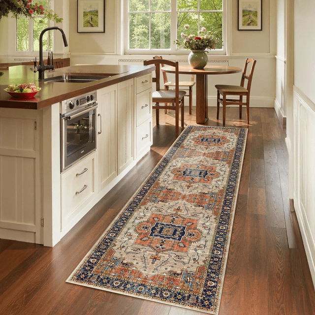 Alfombra Corredor 60x240 Cm Lavable, Alfombra Suave Antideslizante para Cocina, Estilo Moderno para Sala de Estar, Dormitorio y Entrada, Color Beige y Ladrillo