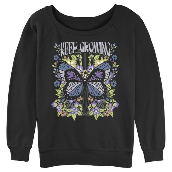 Junior's Lost Gods Keep Growing Butterfly Sweatshirt Black Medium