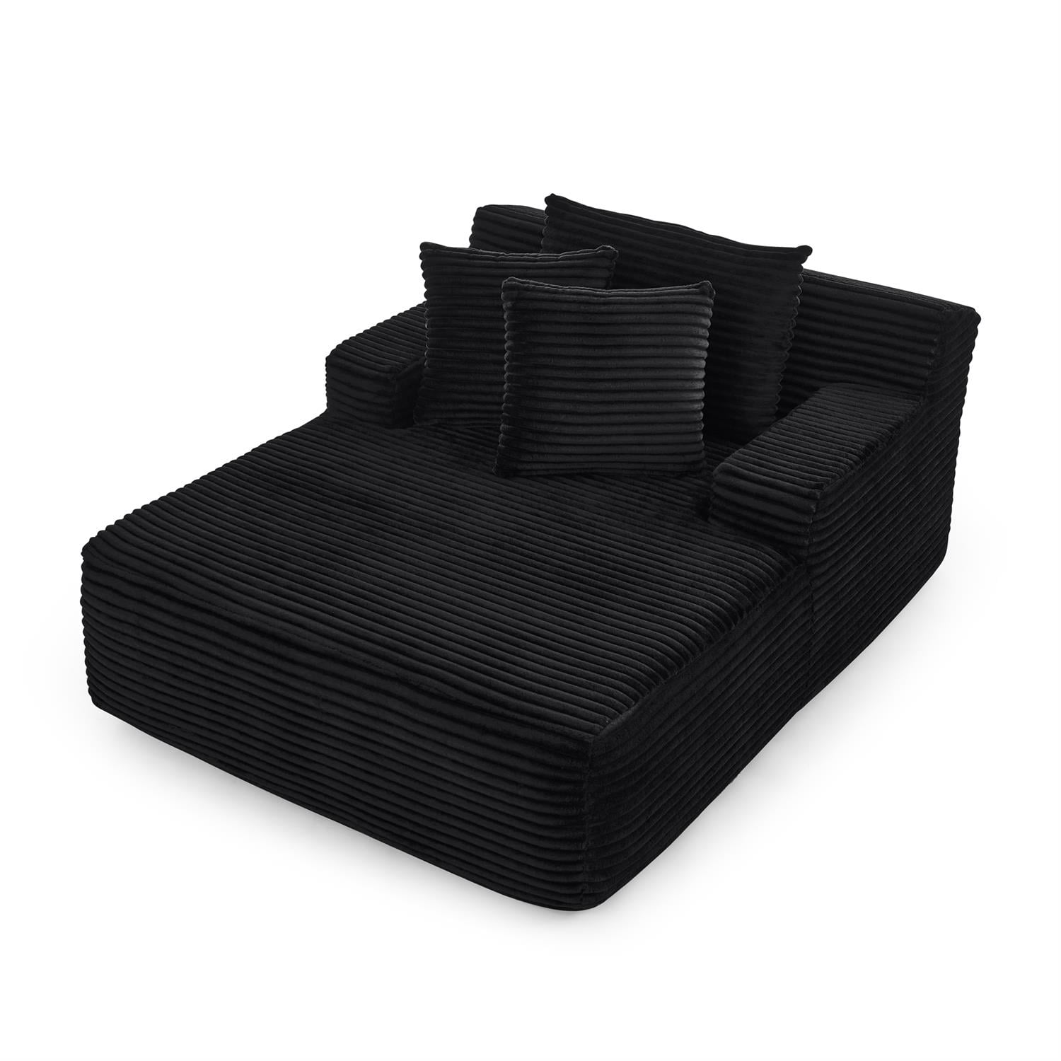 Demi Bonn 64" Velvet Fabric Single Lazy Sofa, Modern Fluffy Couch Lounge Chair for Indoor Living Room, Bedroom, No Assembly Needed, Black