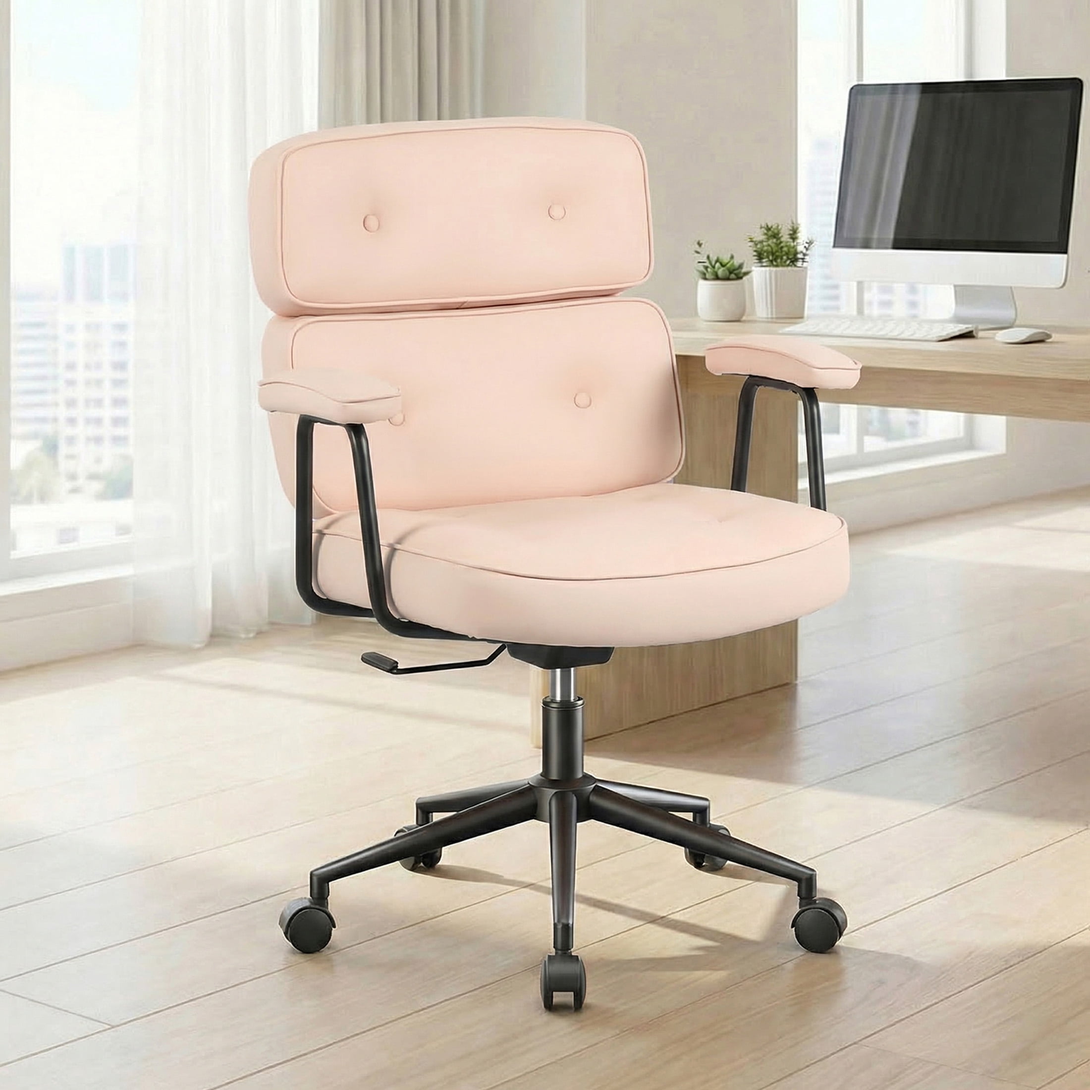 edx PU Leather Home Office Chair, 350LBS Heavy Duty, 8 Hours Ergonomic High Back Desk Chair with Lumbar Support, Pink