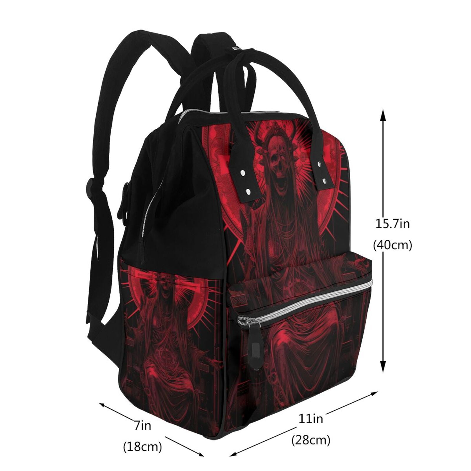Ratiio Red Gothic Skeleton Throne Mummy Backpack - Waterproof Twill Canvas, Large Capacity Diaper Bag with Multiple Pockets and Adjustable Straps