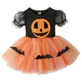 thumbnail image 2 of Trendfront Girls Halloween Tutu Dress for Girls 0-3 Years Crewneck Short Sleeve Pumpkin Bat Print Mesh Fluffy Princess Party Gown, 2 of 3