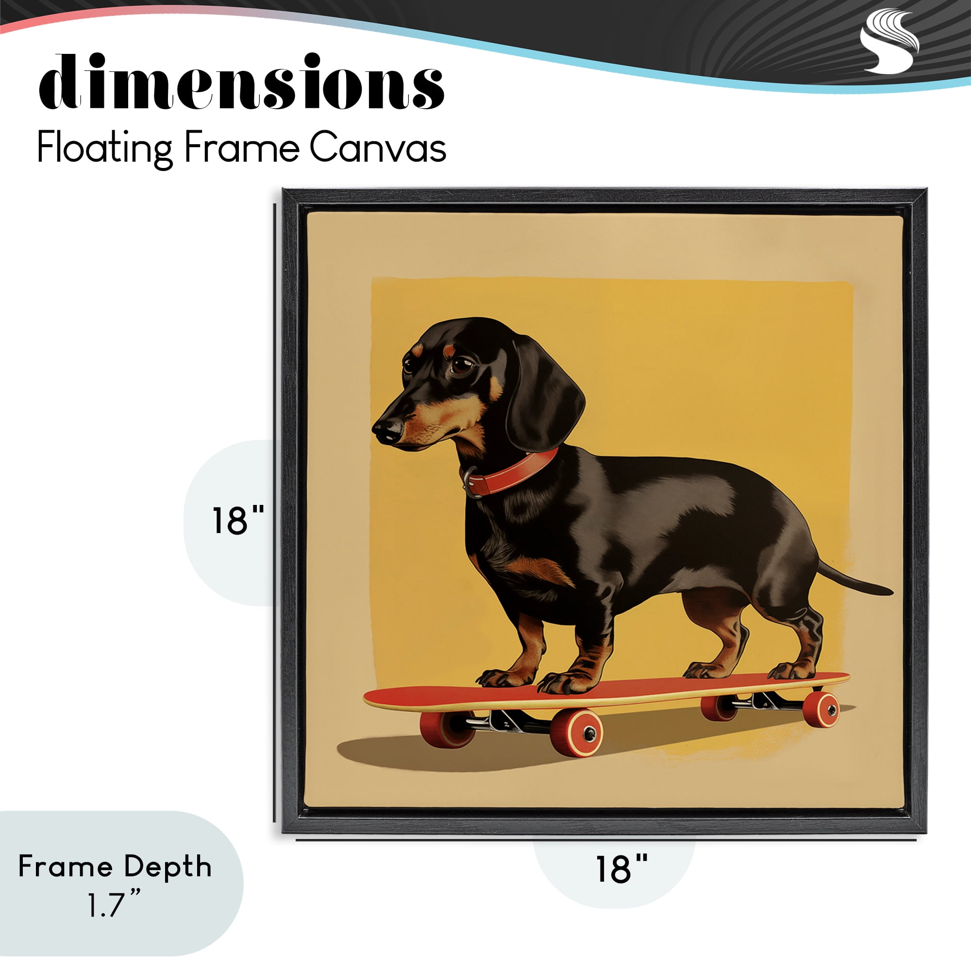 Stupell Industries Dachshund on Red Skateboard Black Framed Floater Canvas Wall Art, design by Andreas Magnusson