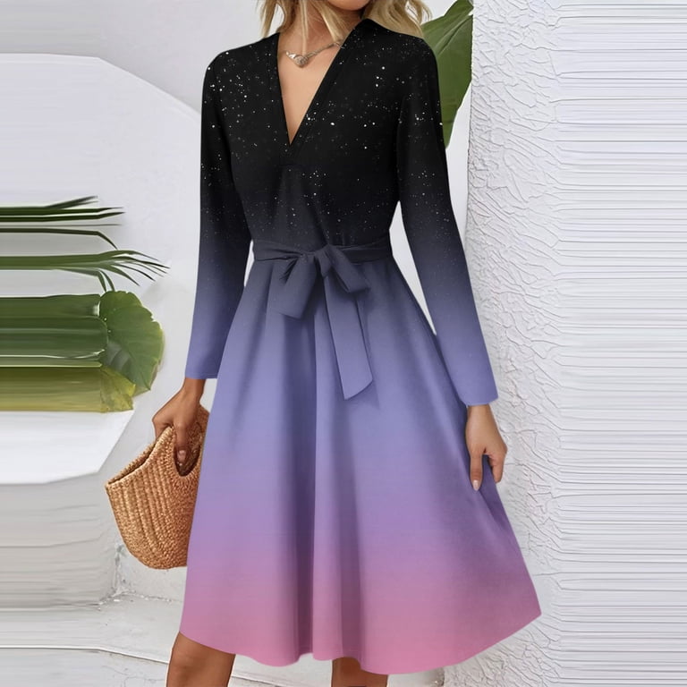 white christmas dresses Berylove Women Tweed Pink Work Dress A-Line Long Sleeve Midi Business Casual Dress, Pink / L main image 0